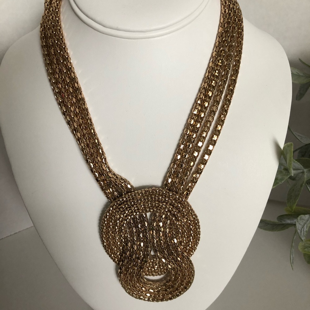 Gold Link Statement Necklace Multiple Strands